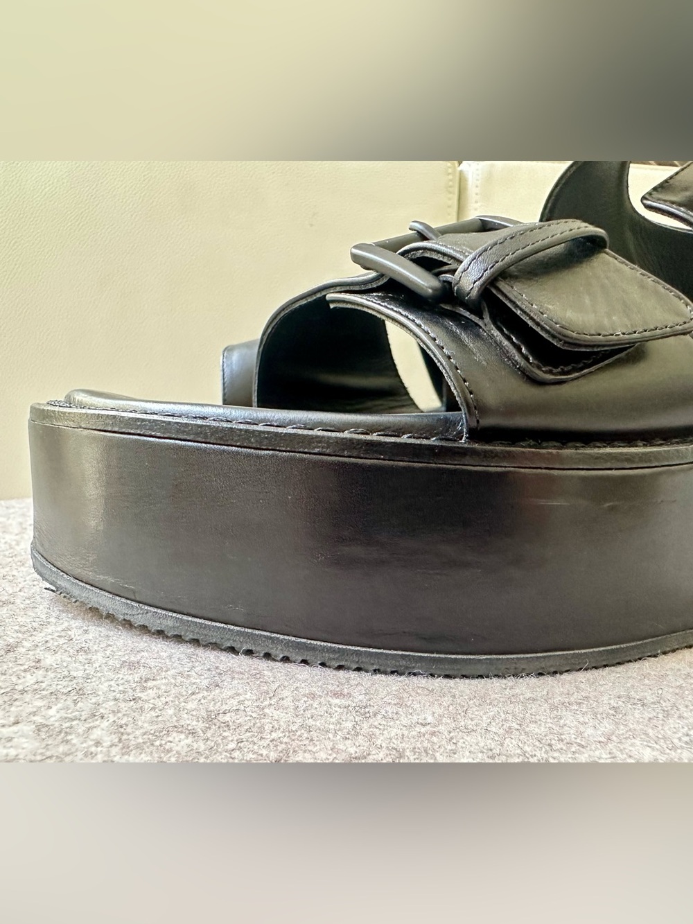 ANN DEMEULEMEESTER Italy black leather flatform platform buckled sandals sz 40 - Picture 6 of 10